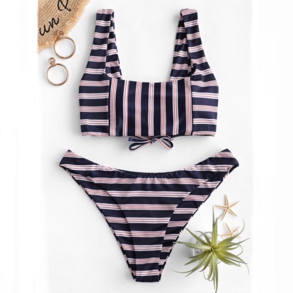 Zaful Other - 🇺🇸Set Nautical Square Lace-up Striped Bikini⚓️